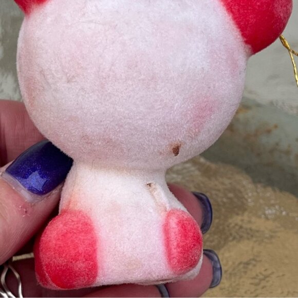 Vintage Blow Mold Flocked Red & White Panda Bear Ornaments Set of 2 - Picture 13 of 15